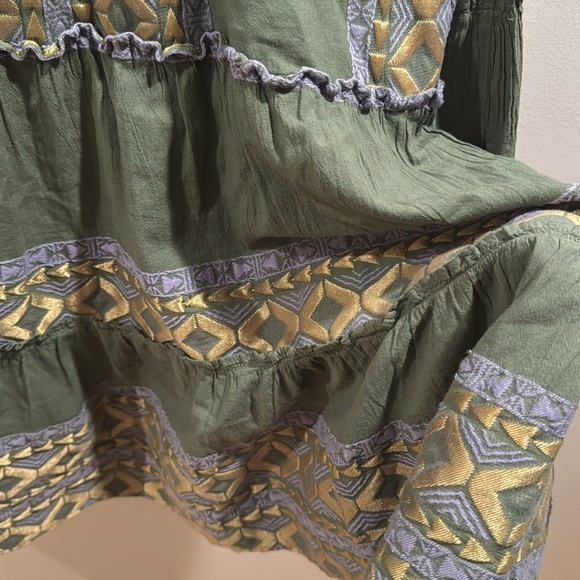 Anthropologie Lace the Label Green and Gold Mini Dress with Bell Sleeves XS - Picture 5 of 6